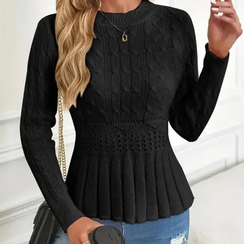 🌸Sweter damski z grubym dzianinowym dekoltem i baskinką