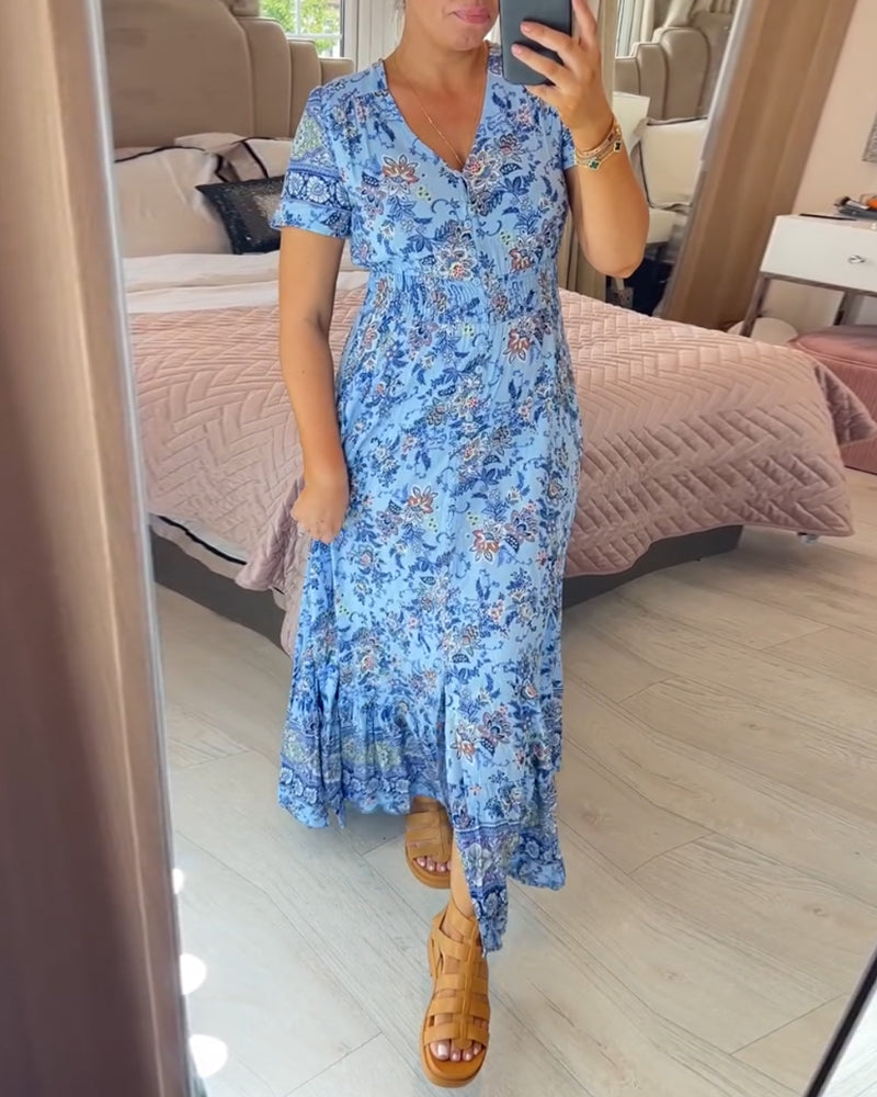 💝 Sukienka z kwiatowym nadrukiem i dekoltem w serek