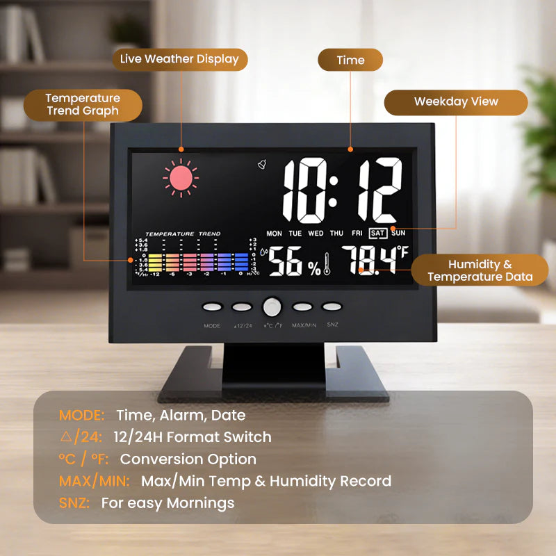 🔥Digitalna LED-ura za spremljanje temperature in vlažnosti, vremenska napoved, LED-namizna budilka