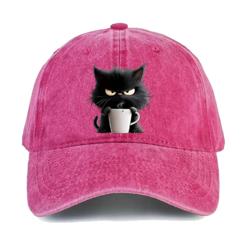 😻Urocza, czarna czapka baseballowa w stylu vintage z kotem