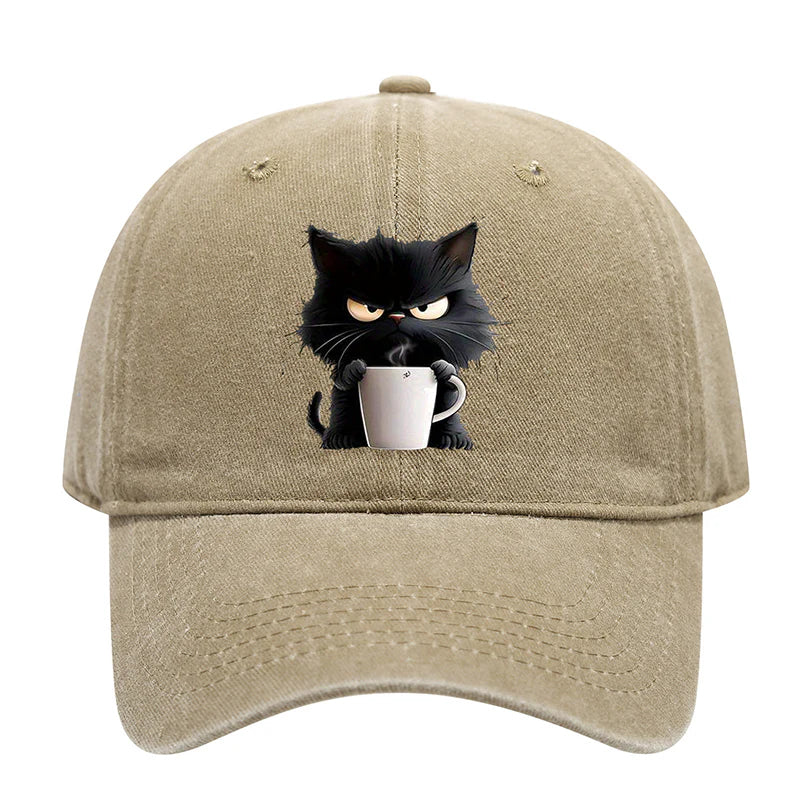 😻Urocza, czarna czapka baseballowa w stylu vintage z kotem