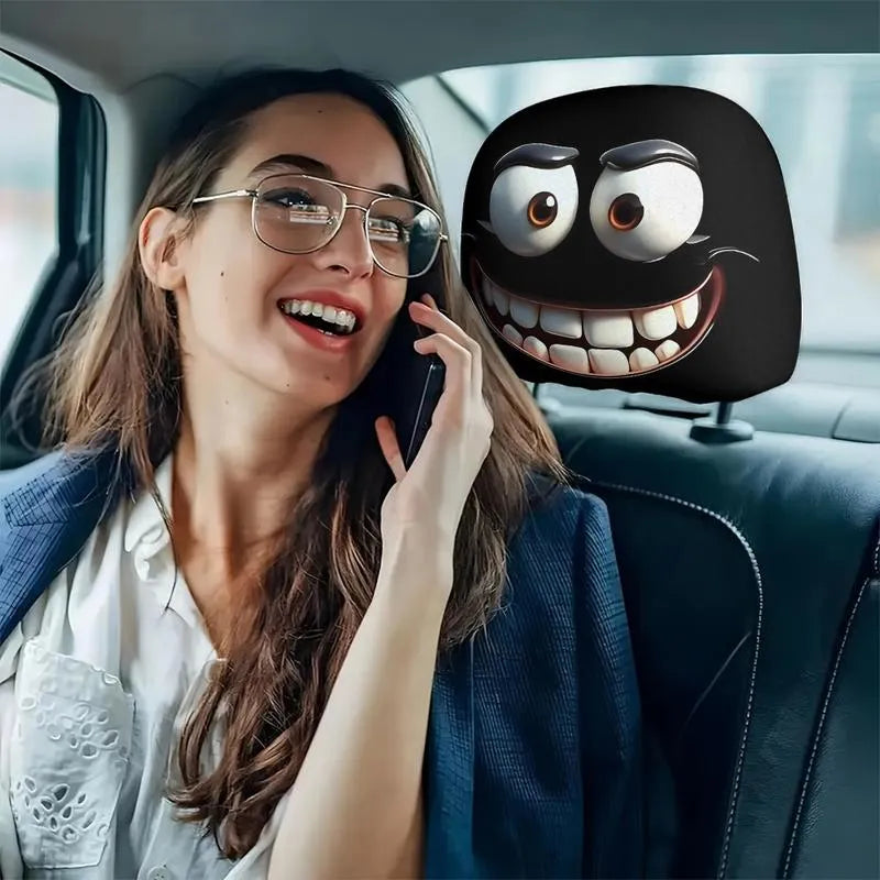 😆 Zabawne pokrowce na zagłówki samochodowe z motywem kreskówek - 2D, uniwersalny rozmiar 2D 🚗