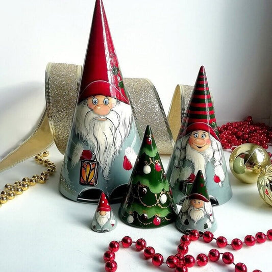 🎅Ręcznie robione skandynawskie krasnale, drewniane lalki matrioszki (5 szt)