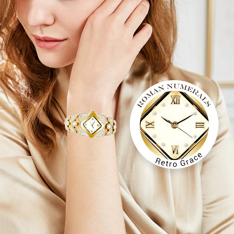 💎Damski zegarek kwarcowy w stylu retro z błyszczącymi kryształkami⌚