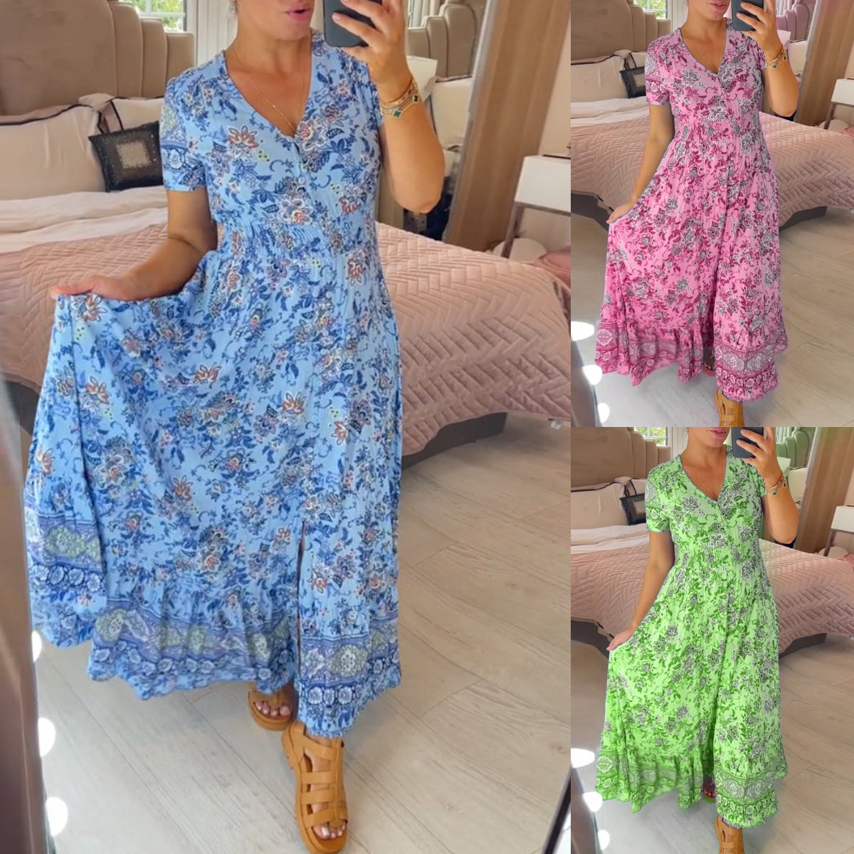 💝 Sukienka z kwiatowym nadrukiem i dekoltem w serek