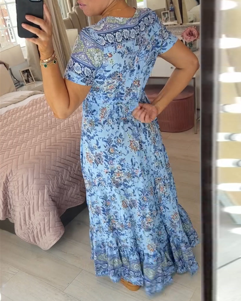 💝 Sukienka z kwiatowym nadrukiem i dekoltem w serek