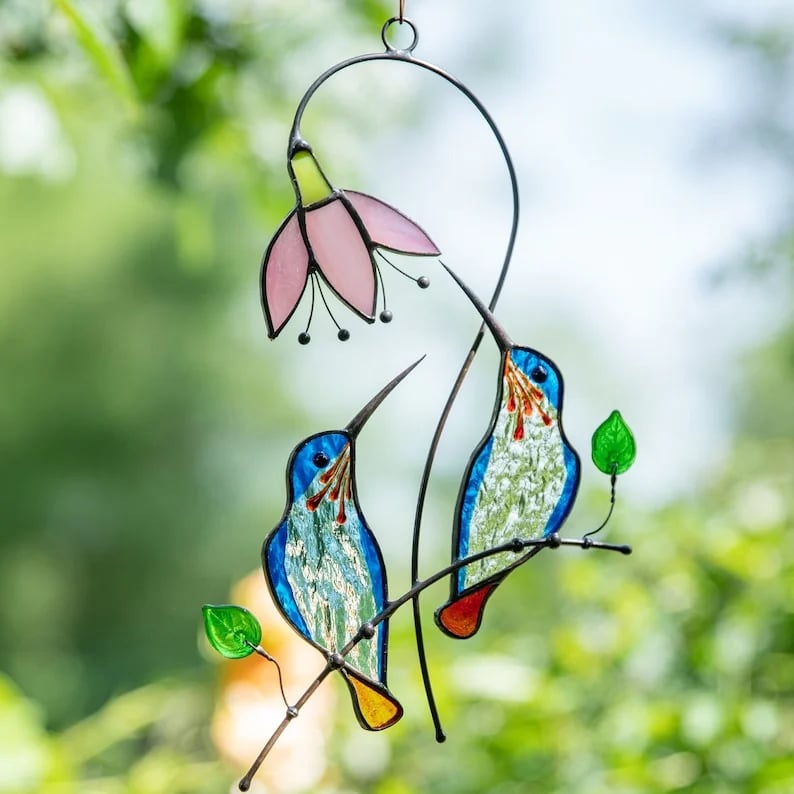 💖Prezent na Dzień Matki – ręcznie robiony, barwiony łapacz słońca w kształcie kolibra