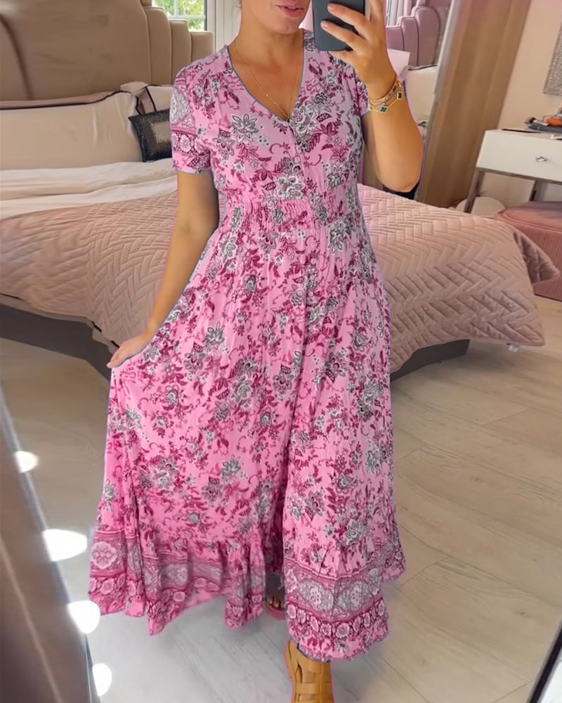 💝 Sukienka z kwiatowym nadrukiem i dekoltem w serek
