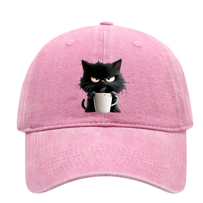 😻Urocza, czarna czapka baseballowa w stylu vintage z kotem