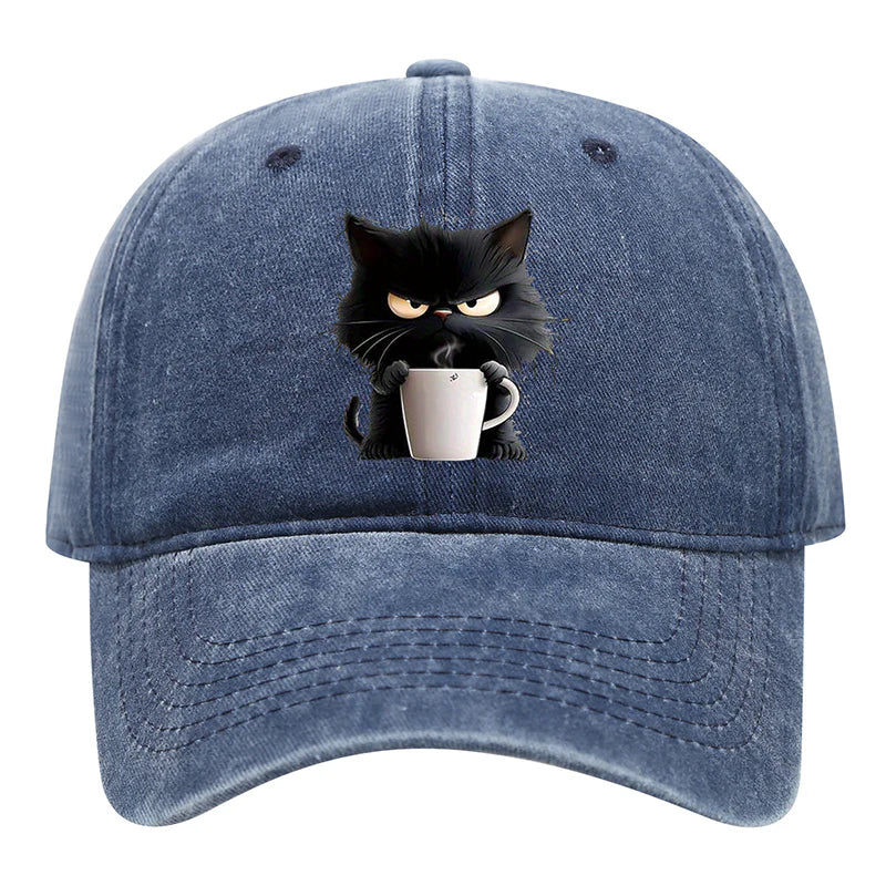 😻Urocza, czarna czapka baseballowa w stylu vintage z kotem