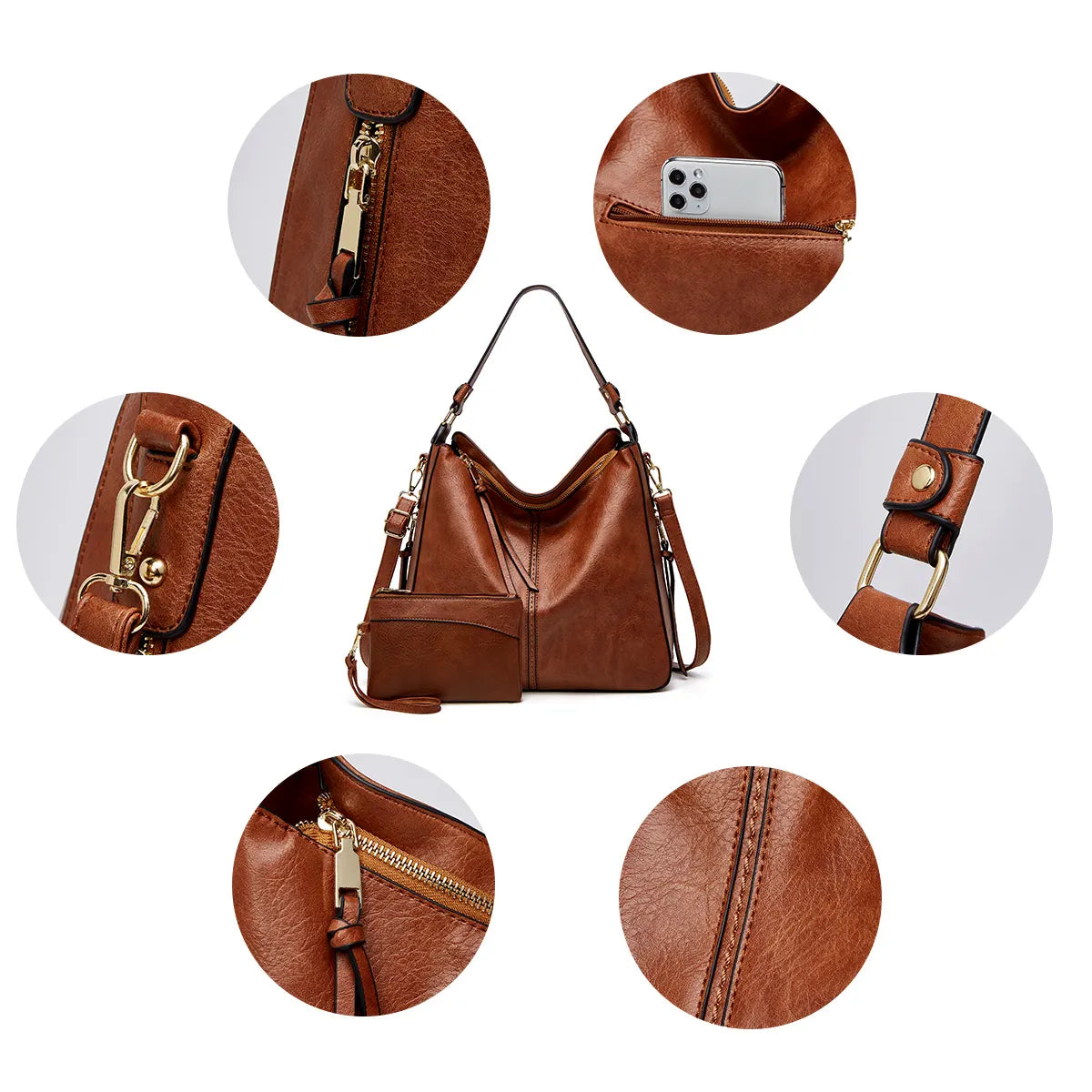 Luksusowa torebka typu hobo z zabezpieczeniem antykradzieżowym + BEZPŁATNY portfel-etui