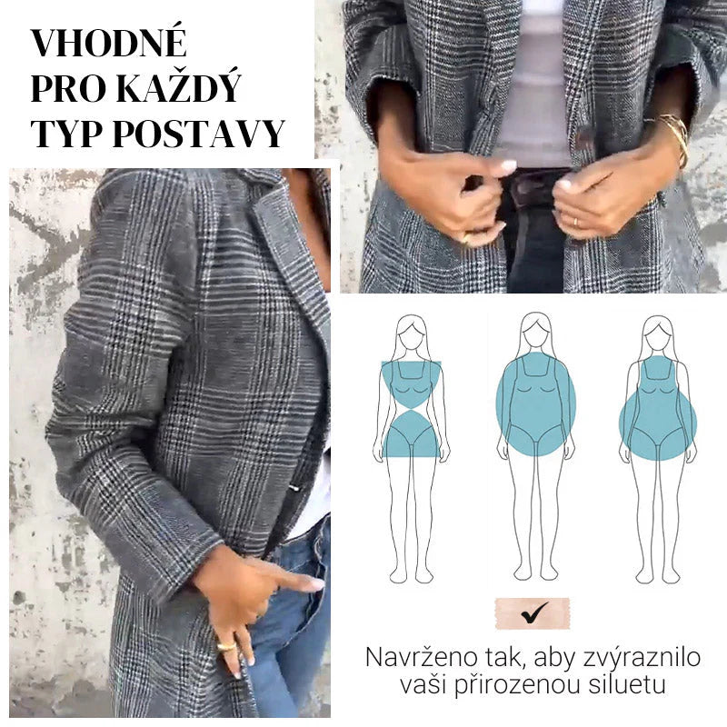 🔥Jesienny mały damski garnitur z kołnierzykiem z klapami i guzikami w kratkę