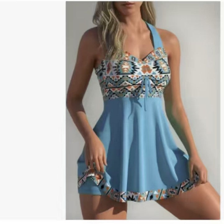 ✨👙Ženske vzorčaste kopalke brez naramnic z vgrajenimi kratkimi hlačami