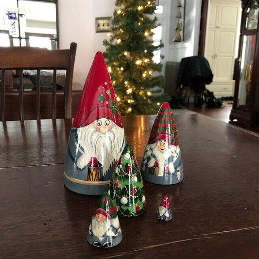 🎅Ręcznie robione skandynawskie krasnale, drewniane lalki matrioszki (5 szt)