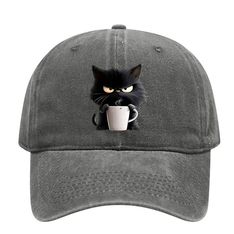 😻Urocza, czarna czapka baseballowa w stylu vintage z kotem