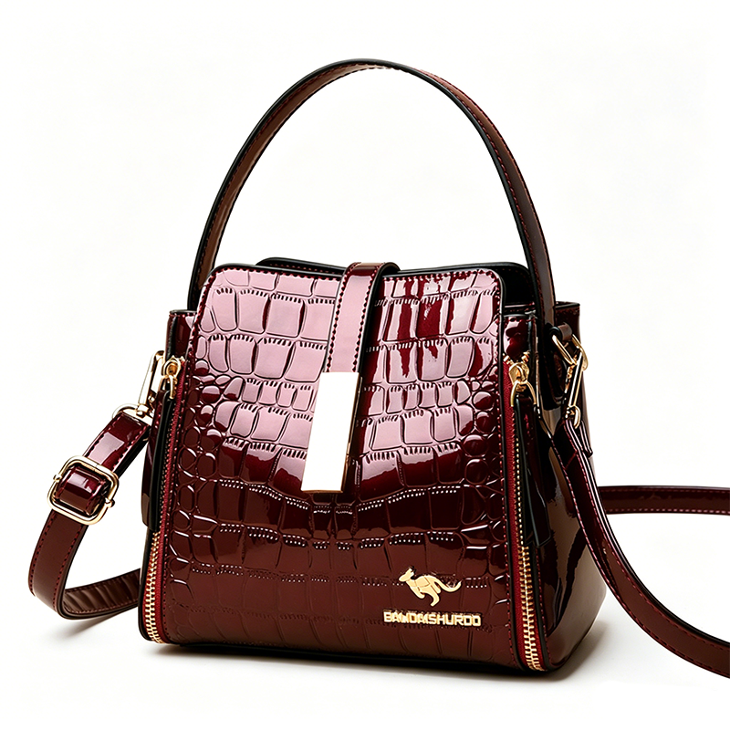 👜✨ Svetleča ženska torbica s krokodiljim vzorcem - strukturirana, zlati detajli, prostorna in elegantna 💼