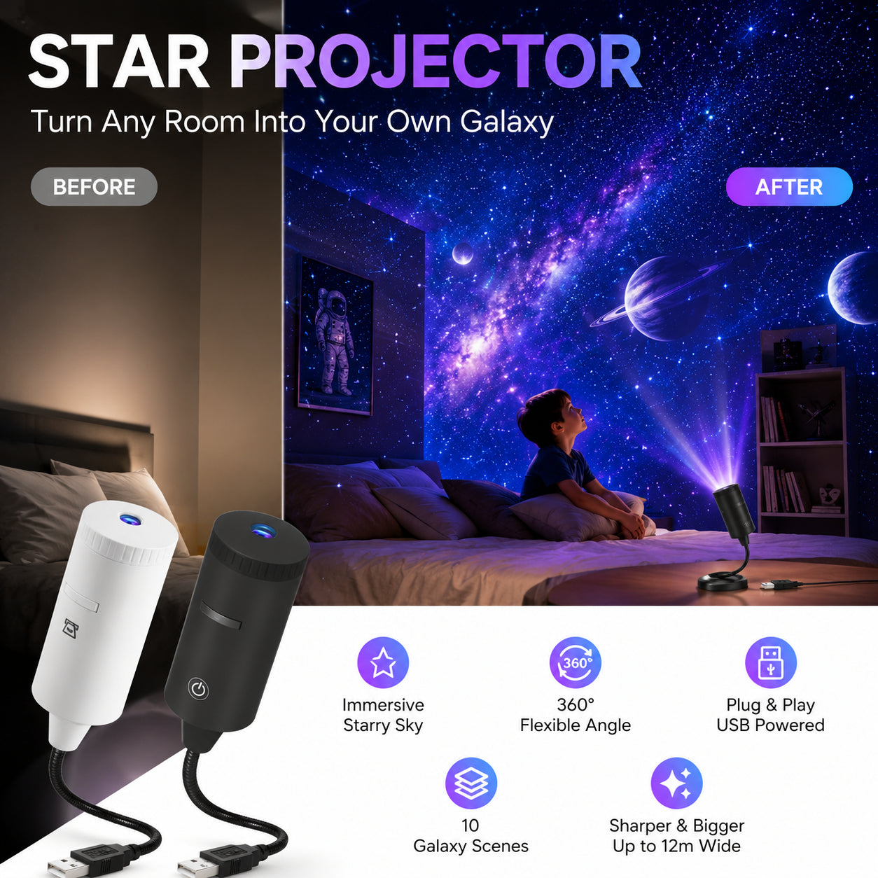 Priključi in poženi HD zvezdni projektor