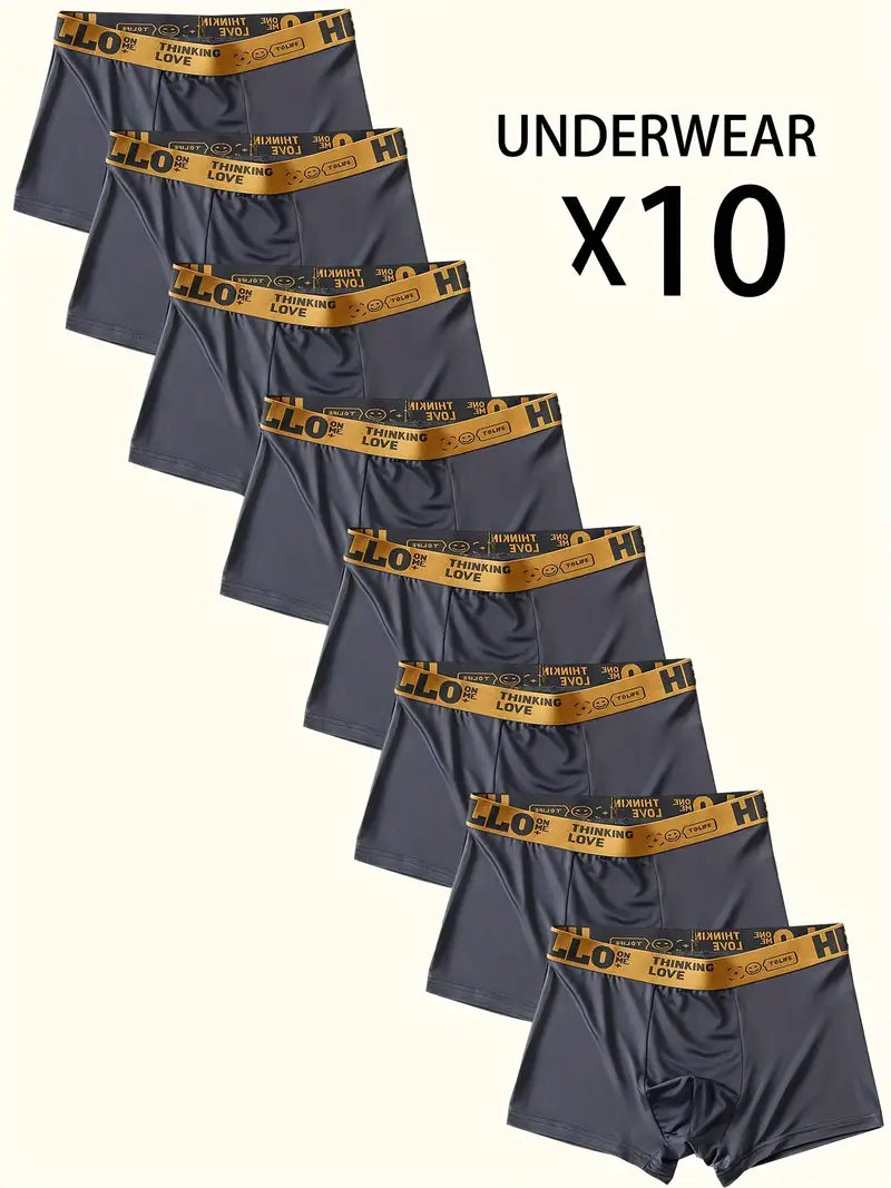【Zestaw 10 elementów】Męskie Majtki z Nadrukiem "Hello"