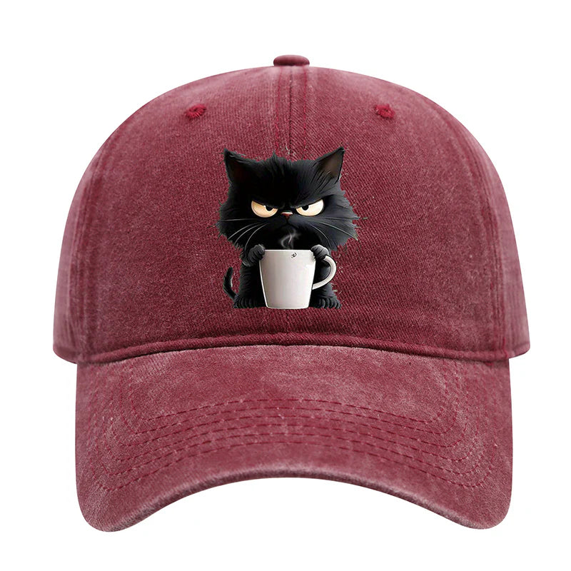 😻Urocza, czarna czapka baseballowa w stylu vintage z kotem