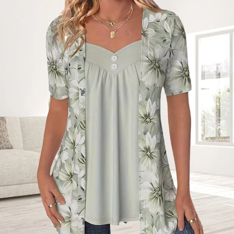 👚Damski top z nieregularnym kwiatowym wzorem✨