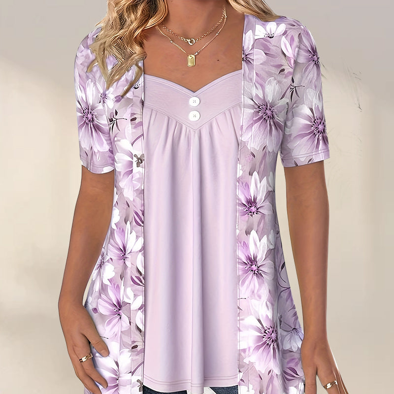 👚Damski top z nieregularnym kwiatowym wzorem✨