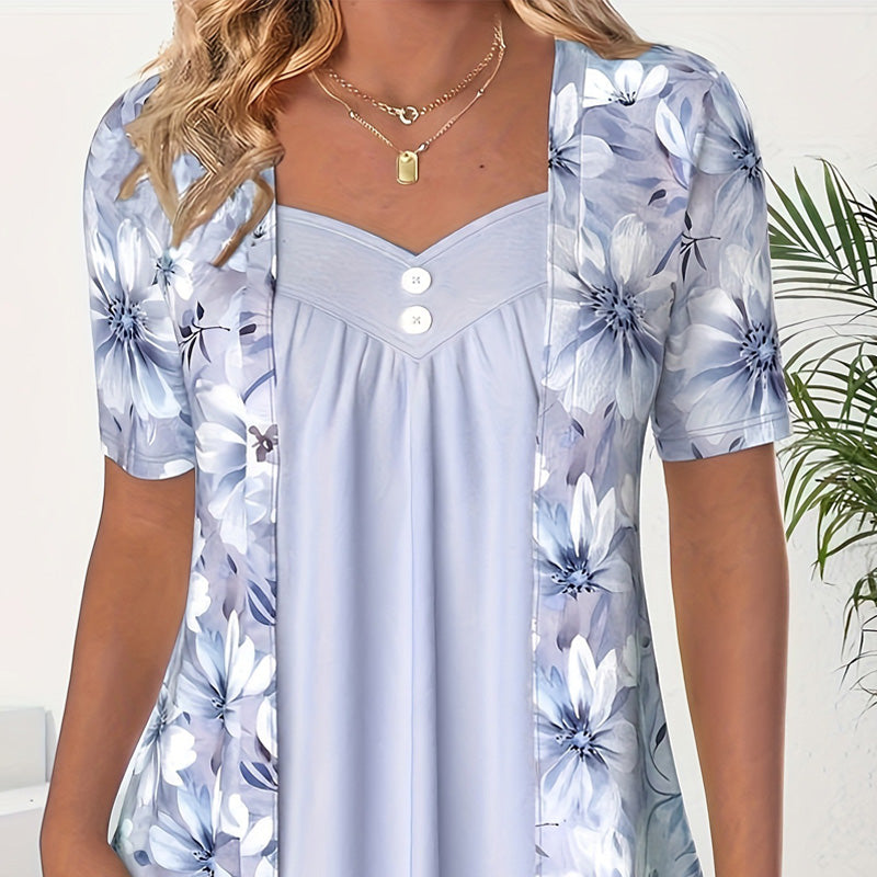 👚Damski top z nieregularnym kwiatowym wzorem✨
