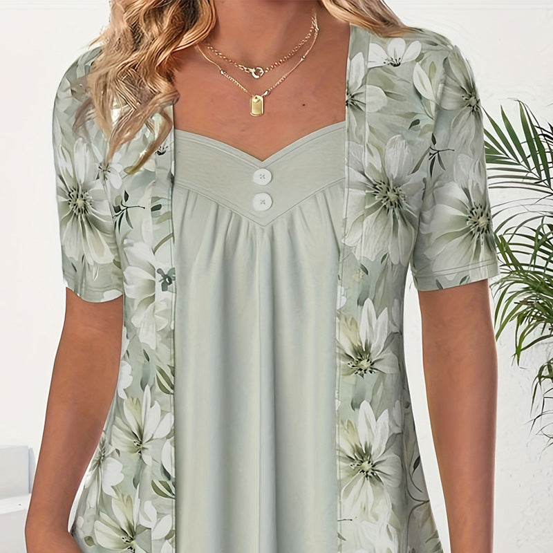 👚Damski top z nieregularnym kwiatowym wzorem✨