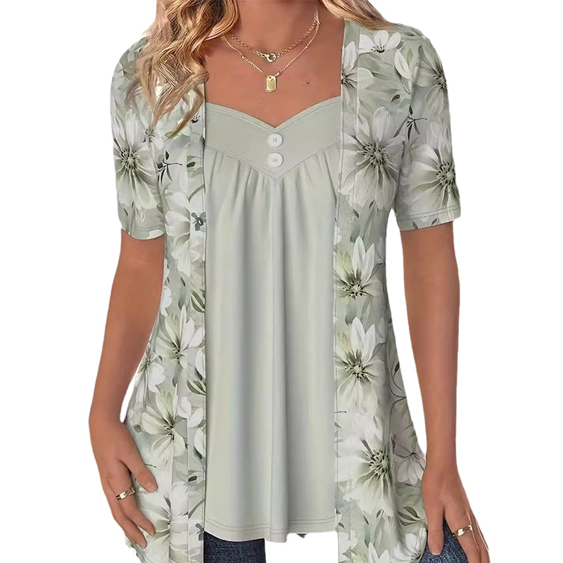 👚Damski top z nieregularnym kwiatowym wzorem✨