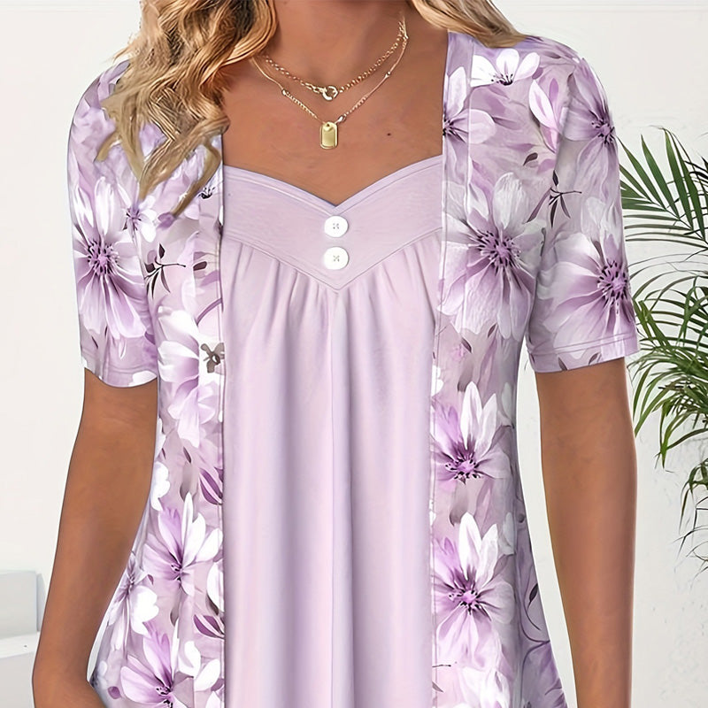 👚Damski top z nieregularnym kwiatowym wzorem✨