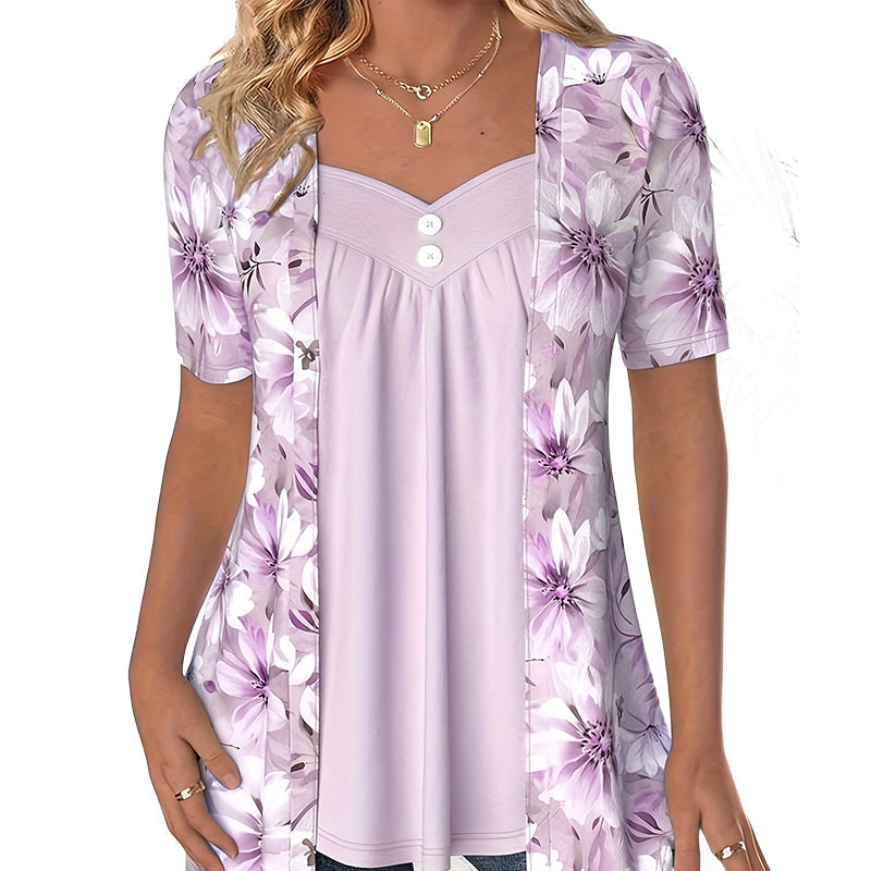 👚Damski top z nieregularnym kwiatowym wzorem✨