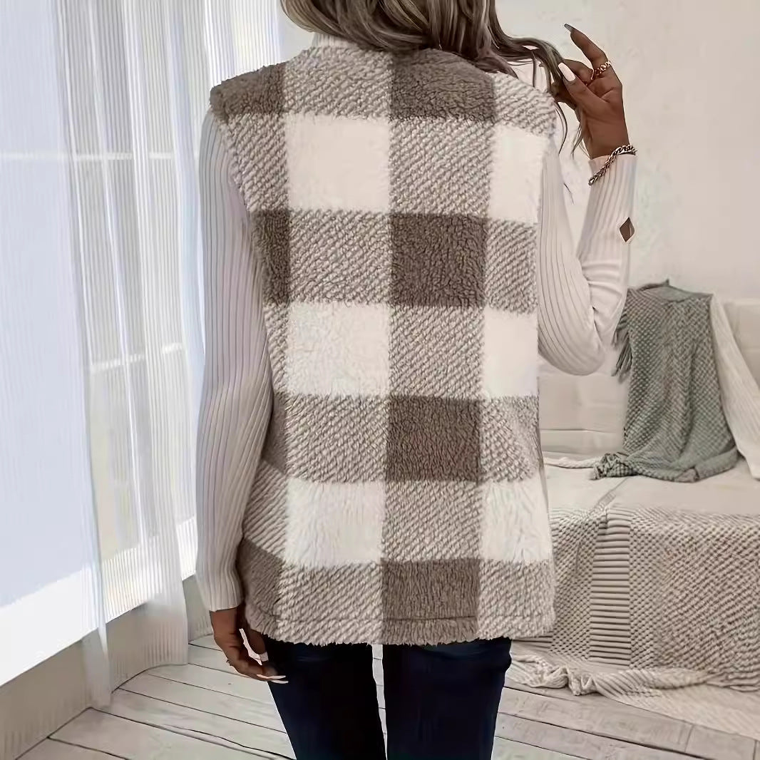 👚Damowa puszysta kamizelka w kratę