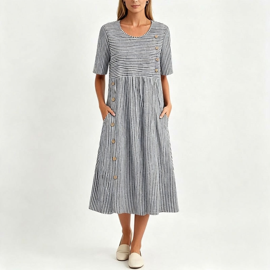 👗Nove pošiljke 50 % POPUST💥Ženska vsakodnevna črtasta obleka z ohlapnim krojem
