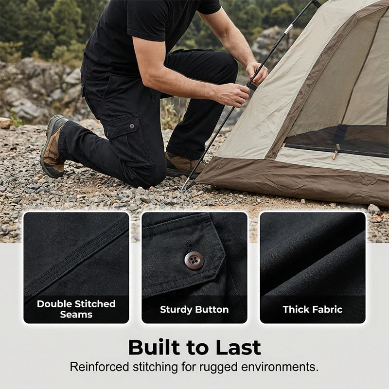 👖🛠️ Moške taktične hlače iz 100 % bombaža, v kaki barvi - z veliko žepi