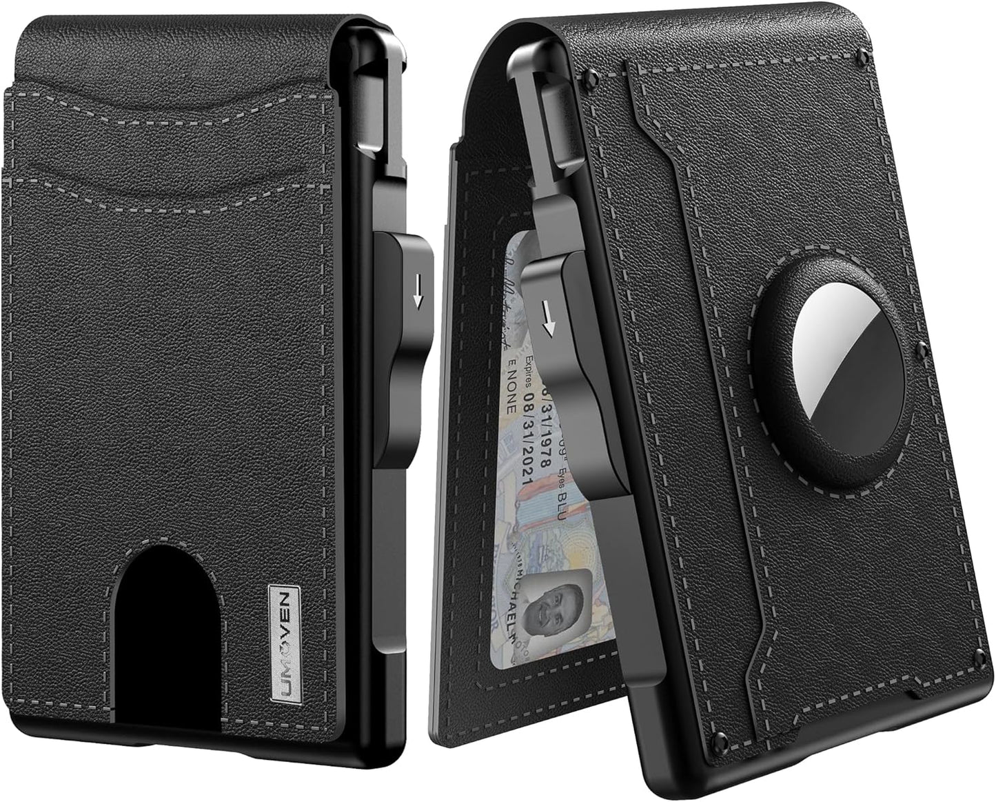 ✨Moška denarnica AirTag - z izvlečnim aluminijastim ohišjem, sponko za bankovce, finimi usnjenimi utori, držalom za kreditne kartice, RFID zaklepanjem, minimalistično dvojno prepogljivo denarnico