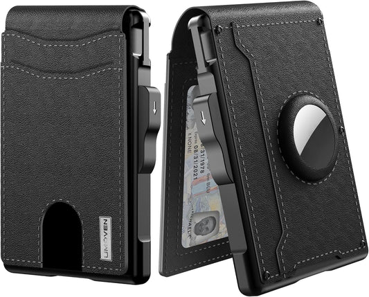 ✨Moška denarnica AirTag - z izvlečnim aluminijastim ohišjem, sponko za bankovce, finimi usnjenimi utori, držalom za kreditne kartice, RFID zaklepanjem, minimalistično dvojno prepogljivo denarnico