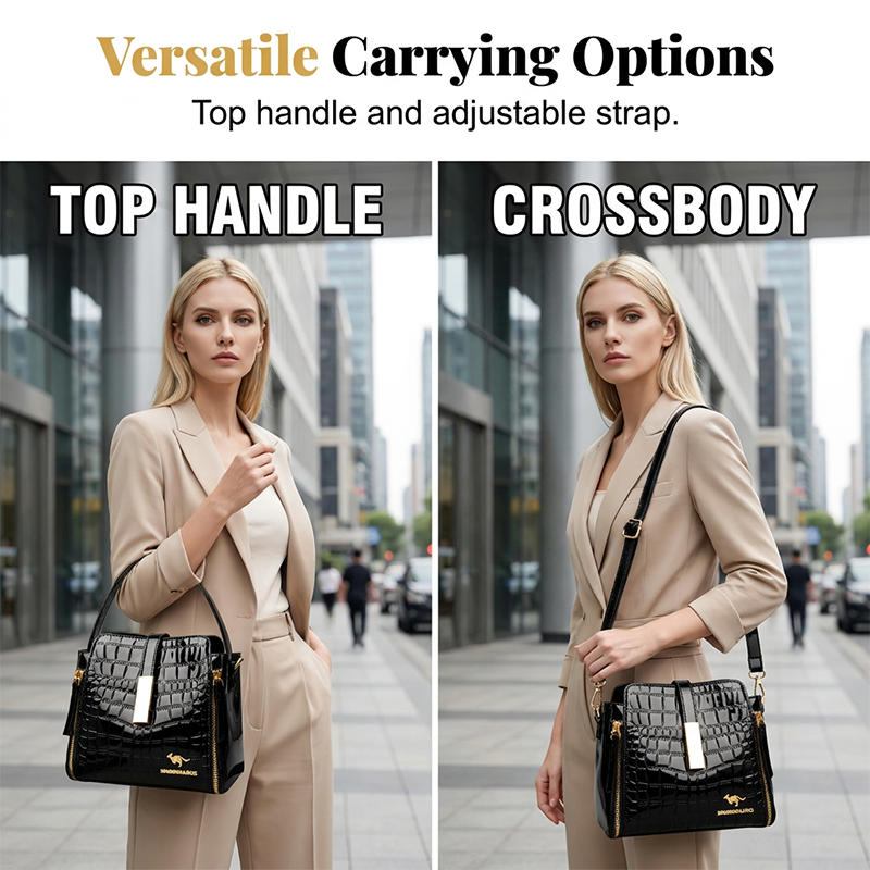 👜✨ Svetleča ženska torbica s krokodiljim vzorcem - strukturirana, zlati detajli, prostorna in elegantna 💼
