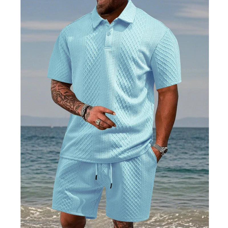 👕 50 % POPUST! 💎 Moški dvodelni komplet z diamantnim vzorcem – majica s kratkimi rokavi in kratke hlače – zračen, brez gub in sproščen poletni videz ☀️