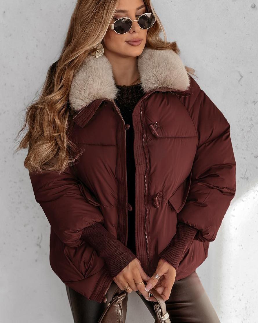 🔥Gorące oferty — stylowa, krótka kurtka puchowa dla kobiet z puszystym kołnierzem