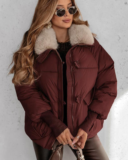 🔥Gorące oferty — stylowa, krótka kurtka puchowa dla kobiet z puszystym kołnierzem