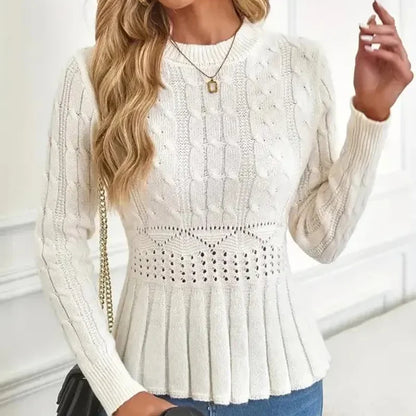 🌸Sweter damski z grubym dzianinowym dekoltem i baskinką
