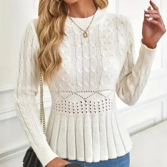 🌸Sweter damski z grubym dzianinowym dekoltem i baskinką