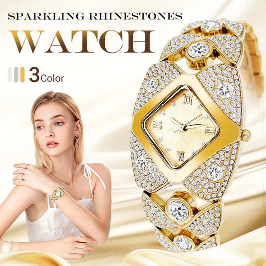 💎Damski zegarek kwarcowy w stylu retro z błyszczącymi kryształkami⌚