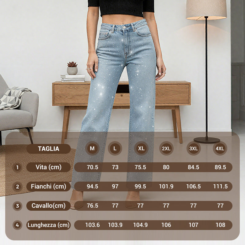 Jeans z ravnimi hlačnicami in okrasnimi kristali