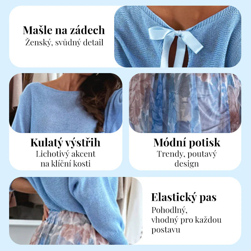 Niebieski dwuczęściowy komplet: niebieski top z kokardą na plecach i spódnica z tiulu✨