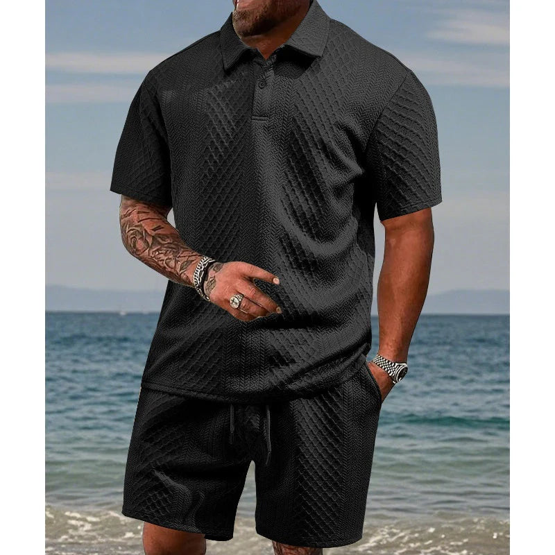 👕 50 % POPUST! 💎 Moški dvodelni komplet z diamantnim vzorcem – majica s kratkimi rokavi in kratke hlače – zračen, brez gub in sproščen poletni videz ☀️