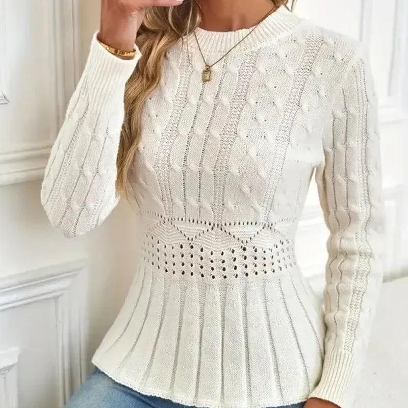 🌸Sweter damski z grubym dzianinowym dekoltem i baskinką