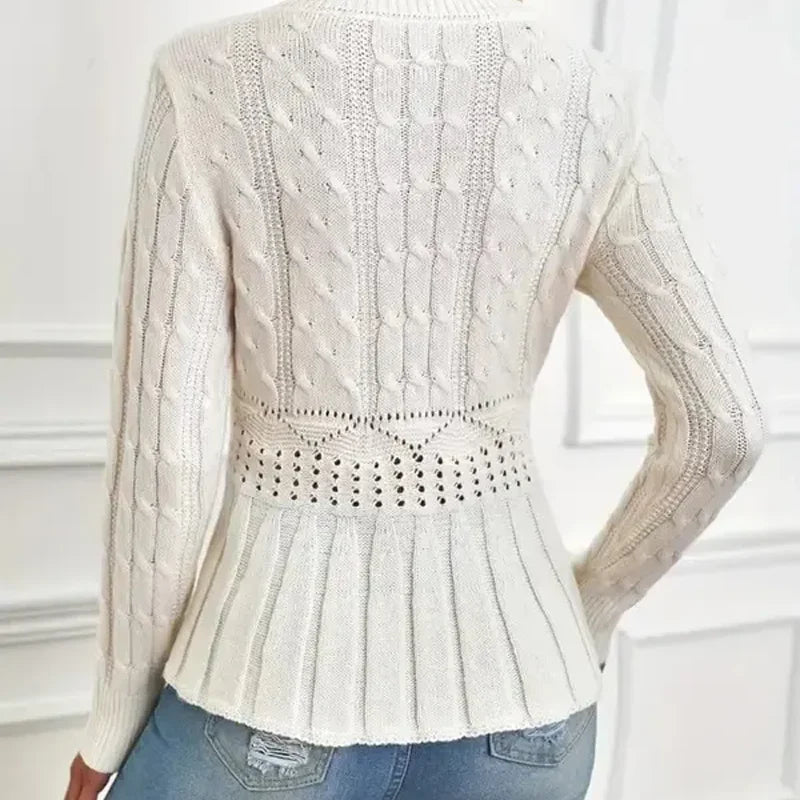 🌸Sweter damski z grubym dzianinowym dekoltem i baskinką