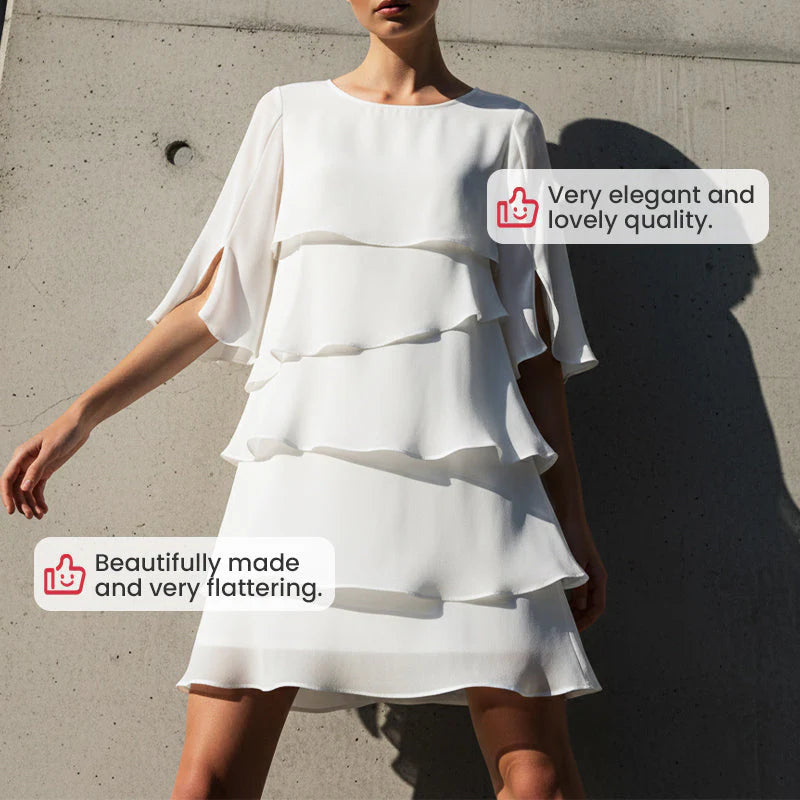🎁 50 % POPUST! Elegantna obleka z večplastnimi volančki na rokavih za ženske - lahkoten stil za vsako priložnost 💃