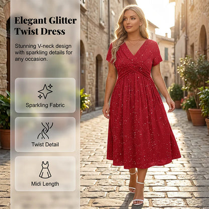 👗Elegantna obleka za ženske z V-izrezom in zavitim detajlom na sprednji strani✨