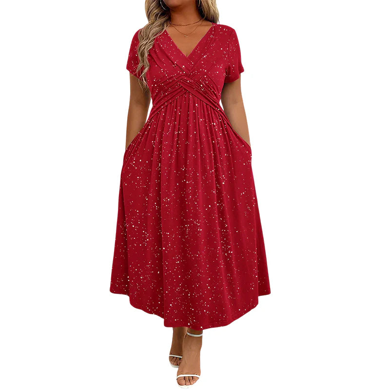 👗Elegantna obleka za ženske z V-izrezom in zavitim detajlom na sprednji strani✨